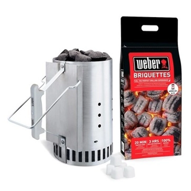 Vendita online Kit ciminiera di accensione BBQ Weber + 2 Kg. carbonella + 3 cubetti